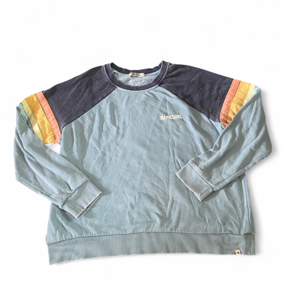 Rip Curl Blue Crewneck Sweater with Retro Stripes